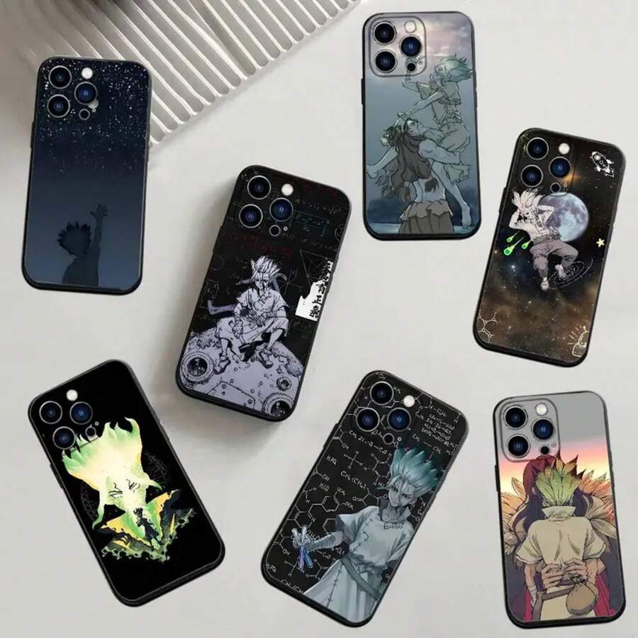 1pc Anime Dr STONE Ishigami Senku Shishio Tsukasa Phone Case Silicone Soft Cover Compatible With  16 15 14 13 12 11 Plus Pro Max Plus Cover Compatible With  17 Case,  17 Pro Case,  17 Pro Max Case - Z4 - Ver 1