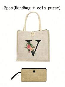 1 Stück Leinen Blumen Buchstaben Handtasche, einfache Handtasche mit großer Kapazität, tragbare lässige Aufbewahrungstasche, multifunktionale Einkaufstasche, personalisiertes Geschenktasche, geeignet für Hochzeiten, Geburtstage, Strände, Festivals, perfekte Geschenke für Frauen, Lehrer, Freunde, Brautjungfern, große Taschen, Studenten und Schulanfang, beste Lehrergeschenke für den Lehrertag, beste Geschenke zur Wertschätzung von Lehrern