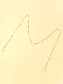 1 pieza Cadena para la cara con cuentas doradas, colgante de strass y anillo para la nariz, adecuado para estilo callejero y fiestas