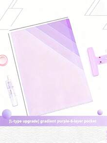 6-Ply Transparent L-Folder With Pink And Purple Gradient Design - A4 Subject Divider, Exam Paper Organizer For School, Office And Home - Durable Plastic File Organizer With Tab Space, Office Accessories | Transparent Folders | Functional Folders - Multicolor - View 3