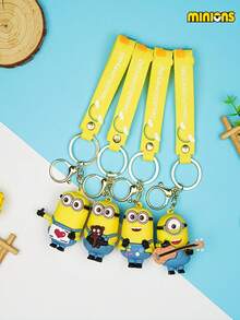 Minions 1pc Minions Cute Cartoon Design PVC Material Minions Doll Shape Exquisite Round Pendant Multifunctional Keychain Suitable For Car Keys, School Bags, Bag Decoration Creative Birthday Gifts And Party Gifts