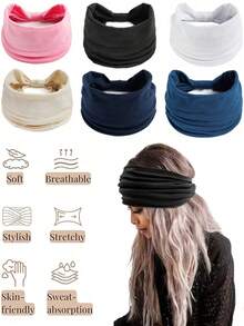 1 pieza Diadema elástica ancha de punto para mujeres, adecuada para decoración del peinado diario, turbante, diadema deportiva, artículos escolares, universidad, diademas para mujeres, pañuelos, accesorios para el cabello de invierno, elegante
