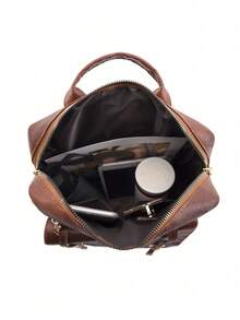 棕色调学院风多功能通勤背包 - 棕色 - 查看 7