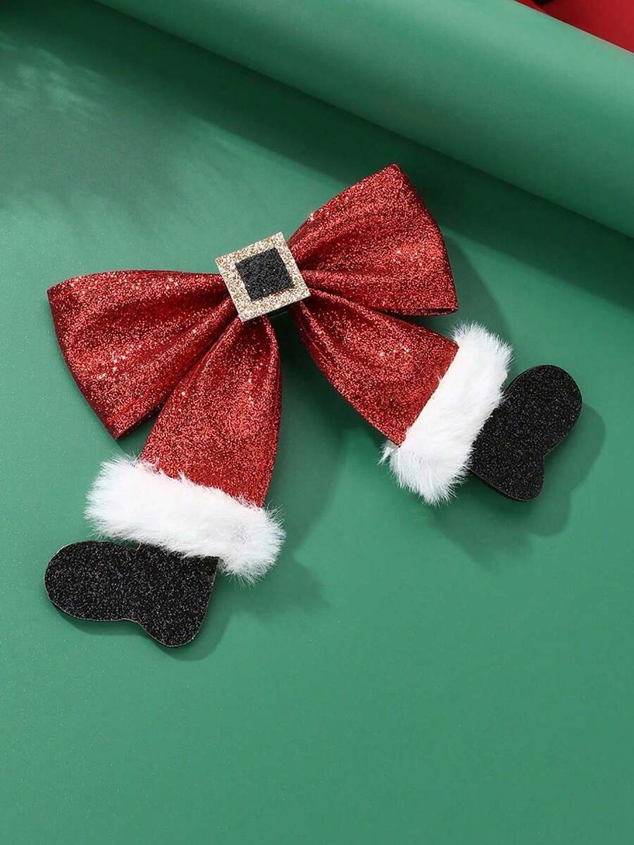 1 presilha de cabelo elegante com laço vermelho brilhante e bico de pato - detalhes em ferro brilhante, acabamento macia, acessório de cabelo com tema natalino, para férias de outono e inverno