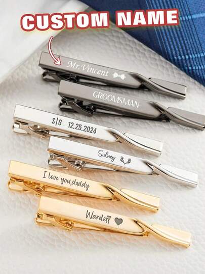 1pc Customized Name Tie Clip, Stainless Steel Personalized Letter Cufflinks, Wedding Lapel Pin, Men's Fashion Accessories, Men's Gift, Minimalist Style