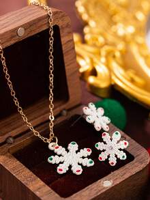 3pcs/Set Fashionable Christmas Santa Hat Pendant Necklace Earrings Set, Suitable For Christmas Decoration And Daily Wear, Christmas Gift For Family And Friends