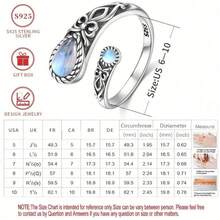 S925 Sterling Silver Moonstone Women's Ring Low Allergy Spoon Ring Victorian Vintage Style Adjustable Butterfly Thumb Jewelry Daily Party Holiday For Loved Ones Box - Bạc - Xem 3