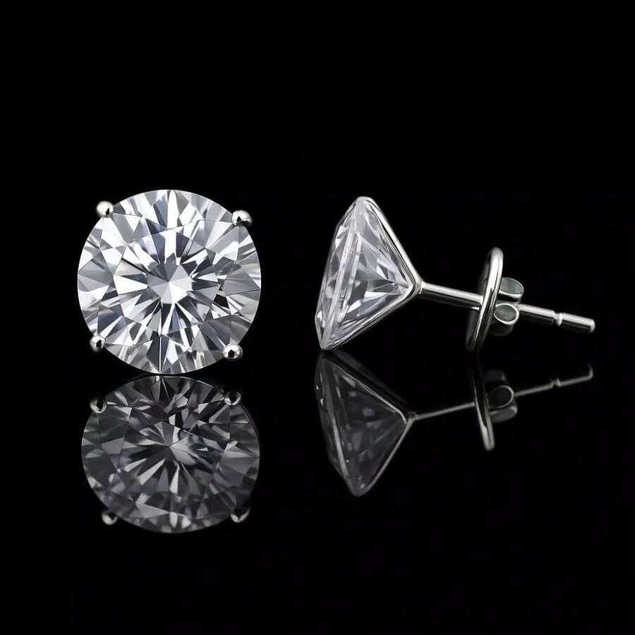 Point Of Light Earring 925 Silver Zirconia Stone 2mm 4mm 6mm 8mm Unisex - Bạc - Xem 1