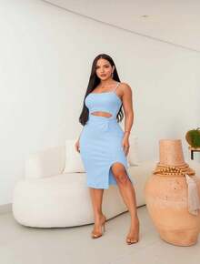Vestido Anaruga: Elegância e Estilo em Cada Curva (34 ao44) Tendencia 2025 - Azul bebê - Visão 1