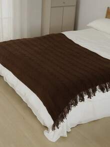 A Wave Pattern Blanket, Nordic Style Acrylic Rectangle Tassel Solid Color Sofa Cover Blanket For Bed Decoration, Noon Nap, Knitted Blanket