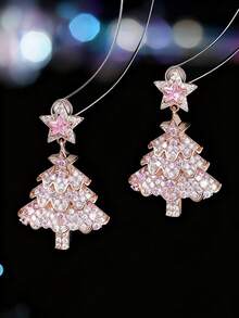1 Pair Luxury Sparkling Star Christmas Tree Earrings, Decorated With Cubic Zirconia Stones, Suitable For Women's Daily And Christmas Wear
