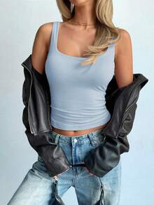 GAOVOT 女士休闲纯色露脐上衣，性感Y2K风格，适合通勤和夏季穿着 - 天藍色 - 查看 8