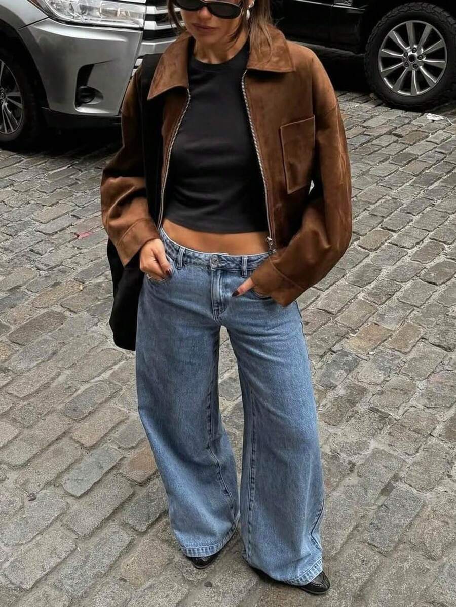 Chaqueta y forro polar retro para mujer, otoño/invierno - Marrón - Ver 1