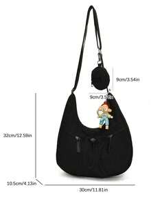 Large Capacity, Minimalist, Fashionable, Versatile Women's Crossbody Bag, Lightweight And Stylish Artistic Shoulder Bag, Exquisite Appearance, Pleated Drawstring Dumpling Bag, Suitable For Daily Commute And School - Black - View 7