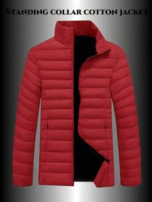 1 件男士休闲立领摩托车绗缝加厚外套，轻便保暖，适合秋冬 - 玫紅色 - 查看 1