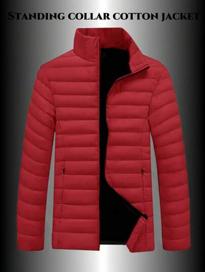 1pc Men's Casual Stand Collar Motorcycle Quilted Padded Coat, Lightweight & Warm For Autumn/Winter