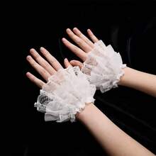 1双女式蕾丝双褶花卉印花复古优雅袖套 - 蕾絲手臂套 - 查看 3