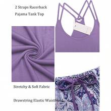 Women's Cami Pajama Set Sleeveless Racerback Tank Top Soft Sleepwear For 2025 - Purple Floral - View 5