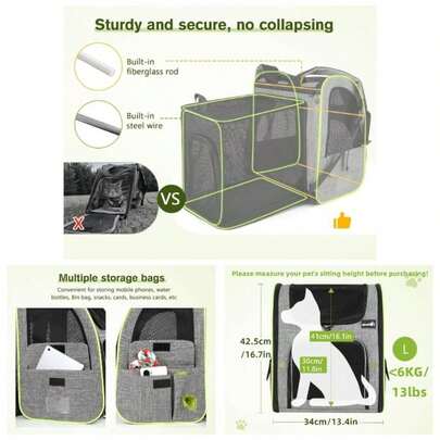 Backpack, Dog Backpack, Expandable With Breathable Mesh Small Dogs Cats Puppies, Pet Backpack Bag Hiking Travel Camping Outdoor Hold Pets Up To 17 Lbs