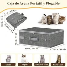 Caja de Plegable para Gatos, arenero porttil de 40x30x15cm Pliega 21x20x7cm Impermeable con Tapa, Oxford 600D+ PEVA, Sin Fugas, para Gatos 13LB, para Viajes en Auto y Camping - Gris - Ver 3
