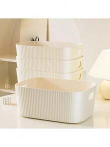 3 Piecesmultifunctional Storage Box - Suitable For Cosmetics, Snacks, Etc. -Durable Plastic Storage Racks For Kitchen, Bathroom, And Dormitory Bedroom Vanity Storage - White - View 6