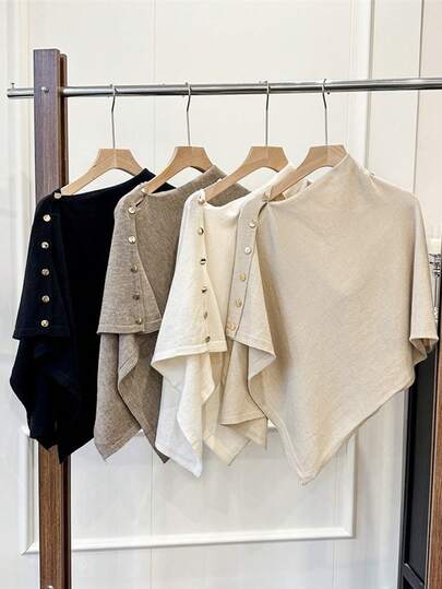 1 pieza Nuevo cárdigan con cuello chal oversize para mujer, suéter poncho de punto suelto y versátil, para primavera/otoño