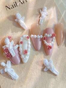 1件装法式奶油色裙边美甲模具，3D硅胶模具，适用于树脂工艺品，哥特蛋糕蕾丝裙边奶油色条纹蝴蝶结图案设计，DIY清新简约美甲脱模工具 - 無色 - 查看 3