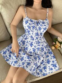 Women's Floral Suspender Short Dress, Suitable For Play Dress, Beach Dress, Picnic Dress, Daily Dress