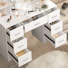 100cm Modern White Vanity Set With LED Mirror & Stool, 7-Drawer Storage + Tiered Shelves - Large Dressing Table With LED Adjustable Brightness - Girls Bedroom Furniture With Stool Included, Space-Saving Design, Easy Assembly Required - Ideal For Teen Girls & Women - Modern Makeup Dressing Table Set, Vanity Makeup