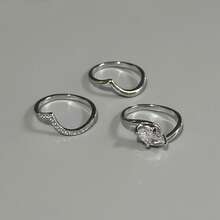 VKHK Bộ 3 chiếc/Bộ nhẫn trang trí bằng đá Zirconia lấp lánh sang trọng, thích hợp cho phụ nữ làm quà cưới/quà tặng - bộ nhẫn - Xem 17