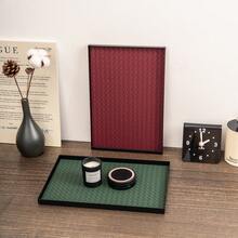 奢华编织仿皮收纳托盘 - 珠宝、手表、化妆品及装饰品收纳托盘，浴室护肤品收纳架。可选白色、黑色、棕色、绿色、酒红色皮革