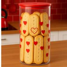 Potes Para Mantimento Com Tampa Hermético Plástico Estampa de Coração 600ml/1000ml/1400ml