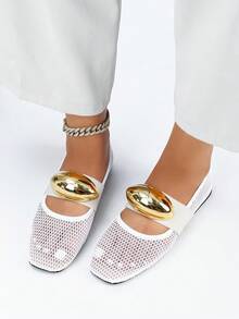 1 Par de Sapatilhas de Balé Francesas da Moda para Mulheres, Estilo Mary Jane, Plana, Sandálias com Recorte em Tela/Rede