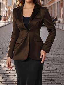 Damen Einfarbige Blazer Jacke mit Knopf und Taillenzug, Gefüttert, Modisch Lässig Elegant, Business Büro, Alltag Lässig, Herbst/Winter
