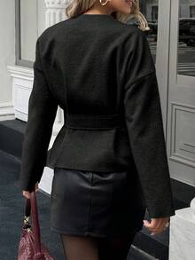 Cross-Wrap Metal Buckle Waist Coat - Black - View 7