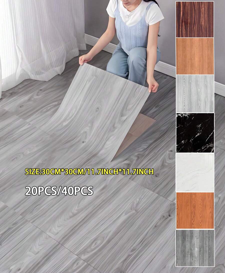 40 Pcs/60 Pcs 3D Wood Grain Vinyl Floor Tiles, 11.7Inch*11.7Inch Peel And Stick Self-Adhesive Flooring, Waterproof Wear-Resistant Non-Slip DIY Floor Tiles, Easy To Install For Kitchen, Bathroom, Living Room, Dining Room And Furniture Renovation - 多色 - 查看 1