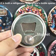 1PC Manual Christmas Bottle Opener Refrigerator Magnets For Beer And Beverages - Easy To Hold Round Bottle Opener, Decorative Fridge Magnet With Nativity, Santa Claus, Snowman Elements, Fun Kitchen Supplies, Thanksgiving, Christmas And New Year Gifts, Christmas Party Supplies, Family Dinner