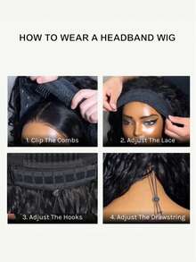 Hair Water Wave Headband Glueless Wigs 100% Human Hair No Glue No Lace Fit For All Head Sizes With Invisi Drawstring Beginner Friendly Hook Fit No-Slip Unice Wigs