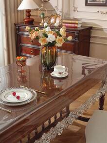 1pc Table Cover, PVC Tablecloth, Waterproof And Oil-Proof Table Cover, Non-Slip Lace Border Table Cover, Dust-Proof Dining Mat For Kitchen, Restaurant, Party Decor, Home Supplies