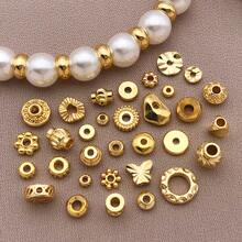 10/20 件 18K 镀金珠子扁平圆形隔珠黄铜散珠隔珠柱状圆珠隔珠适用于手链项链串珠首饰制作 DIY 工艺品 - 金色 - 查看 5