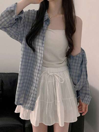 2025 格纹印花休闲百搭长袖衬衫 春季款