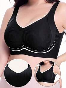 1pc Plus Size Seamless Bra - Adjustable Straps, Wireless Support, Back Closure, Shaping, Lifting, Comfortable, Everyday Wear - Black - View 4