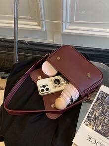 Fashionable Solid Color PU Shoulder Bag, Versatile For All Seasons - Burgundy Saddle Bag Burgundy Women's Handbag, Fashionable Minimalist Ladies' Casual Bag Fashionable Baguette Bag