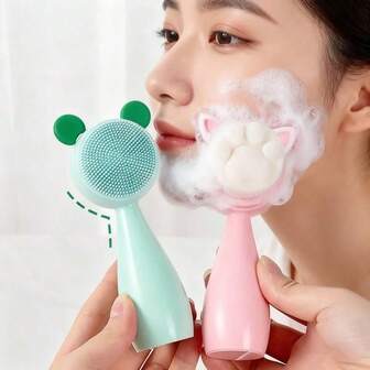 1pc Cute Rabbit And Deer Shaped Soft Hair Face Cleansing Brush Manual Deep Cleaning Brush For Facial Pores Double-Sided Design Facial Care Blackhead Cleaning Face Washing Instrument