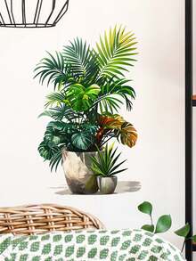 1 件彩绘绿色植物盆栽装饰贴纸 PVC 贴纸可移除自粘易撕贴纸家居装饰让您的生活焕然一新节日装饰贴纸生日毕业礼物 - 彩色 - 查看 3