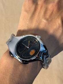 1 件男士复古千禧复古小众扭曲不对称腕表，高品质时尚防水男士石英表 - 彩色 - 查看 7