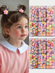 60pcs/Pack Colorful Flower, Cake, Fruit, Bow Hair Scrunchies For Baby Girls & Kids, Cute Princess High Elastic Durable Non-Damaging Hair Ties, Fashion Versatile Hair Accessories, Suitable For Daily Use - Multicolor - View 3