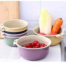 厨房滤锅套装、水果清洗碗、水果滤网、厨房滤锅碗套装、双层水果蔬菜沥水篮、带碗滤网的厨房滤锅套装、水果蔬菜清洗篮、洗碗机适用、用于意大利面沙拉的双层沥水盆、浆果清洗和搅拌 - 彩色 - 查看 6