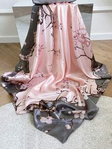 Khăn choàng đa năng thời trang 90cm x 90cm, họa tiết hoa hồng, khăn choàng vuông lớn dùng để quấn váy - Hồng - Xem 2