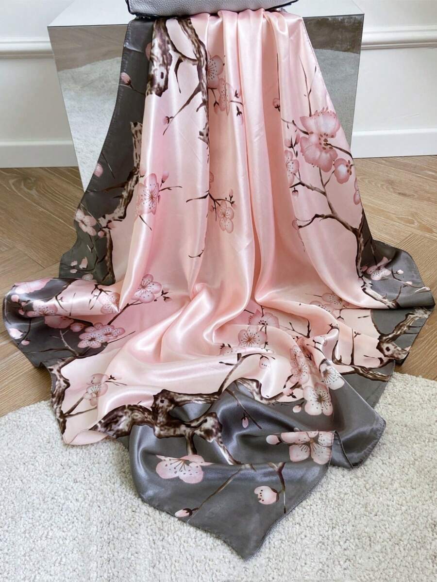Khăn choàng đa năng thời trang 90cm x 90cm, họa tiết hoa hồng, khăn choàng vuông lớn dùng để quấn váy